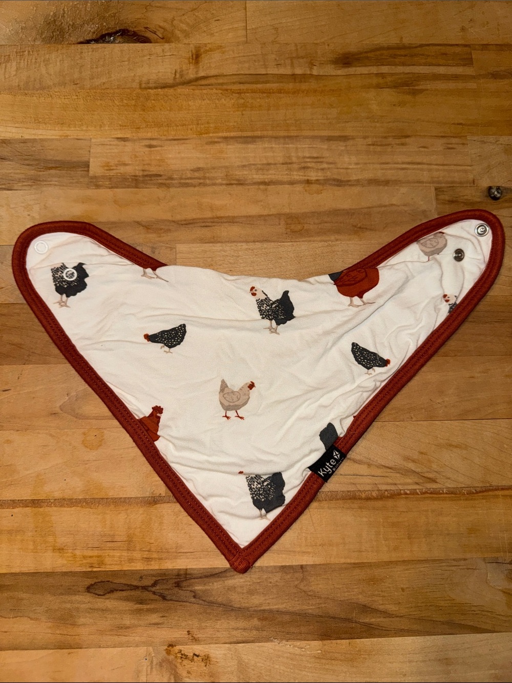 Kyte BABY Chicken Print Bandana Bib with Rust Trim
